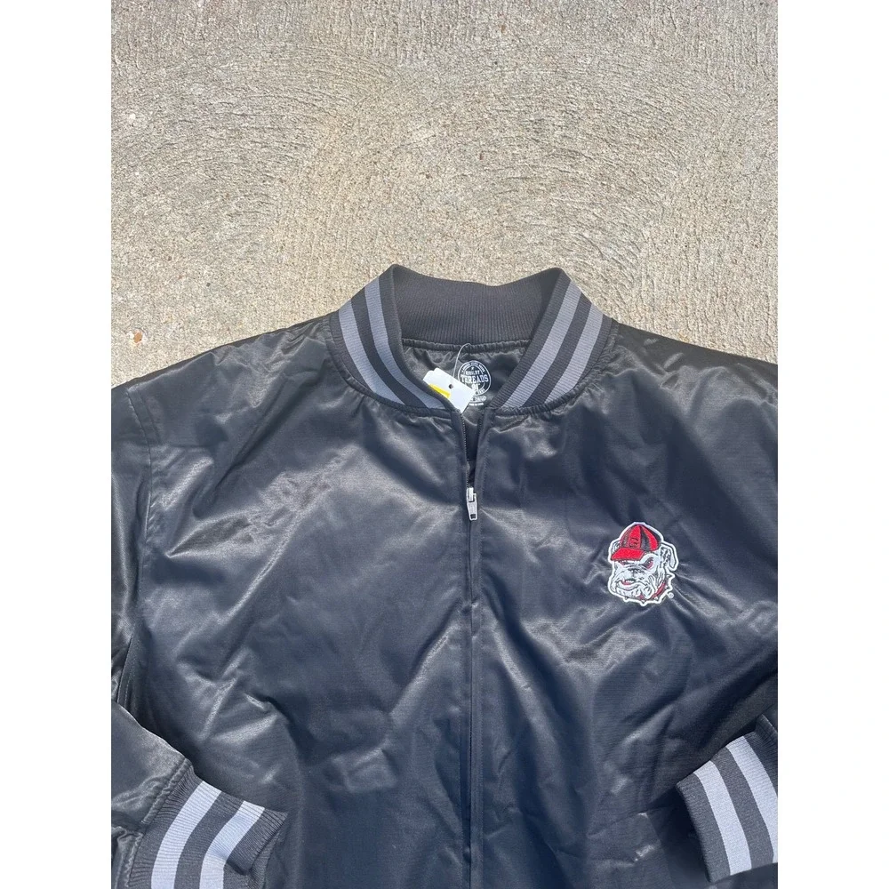 University Of Georgia Bulldogs Satin Bomber Jacket Mens M Black Full Zip